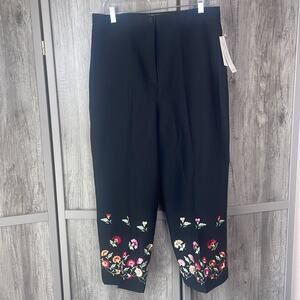New! Larry Levine floral embroidered crop wide leg pants women’s 14